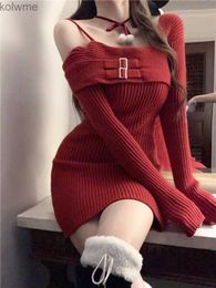 Basic Casual Dresses Elegant One Piece Dress Korean Fashion 2022 Winter Sexy Bodycon Y2k Mini Dress Woman Long Sleeve Solid Knitted Dress Slim Casual YQ240201