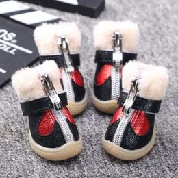 Dog Apparel Love Bling Winter Shoes For Dogs Lot Anti-slip Cute Waterproof Black Warm Boots Puppy Animal Clothing & Size Products