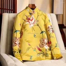 Ethnic Clothing 2024 Winter Fashion Embroidery Women Cheongsam Jacket Clip Cotton Thicked Chinese Tang Suit Cotton-padded W73