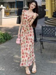 Casual Dresses Women Romantic Elegant Charming Ankle-Length Holiday Flying Sleeve Creativity Floral Sexy European Style Date