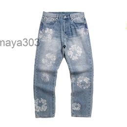 Jeans for Women Jeanbaggy Men Wreath Black Wide Leg Beading Zipper Fly Classic Trousers Purple Jeans Denim Shorts Streetwear Casual Sweatpants DesignersH9R9 H9R9