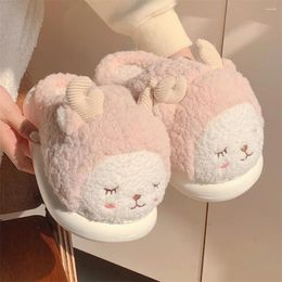 Slippers ASIFN Women's Cotton Soft Soles For Comfortable Living At Home Sweet And Beautiful Girl Cartoon Lamb Warm Plush Shoes