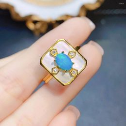 Cluster Rings FS Real S925 Sterling Silver Fine Charm Natural Blue Opal Ring Weddings Jewelry For Women Accessories With Certificate MeiBaPJ