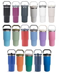 30oz Regular Tumbler with Handle Lid 30oz Stainless Steel big capacity Beer Mug with flip straw Insulated Travel Mug Travel Coffee Mug