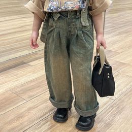 Trousers Kids Pants Spring Season Children Clothing Baby Fashion Gradient Tide 2024 Simple Pleated Pocket Vintage