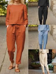 Women's Two Piece Pants 224 Arrival Selling Linen Suit Fashion Solid Color Leisure Two-piece Set Ladies Clothes Suits