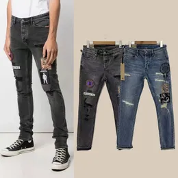 Brand jeans ksubi jeans Designer Jeans high quality jeans for Mens Man Pants Rip Denim Biker Grey Paint Distress Stretch Motorcycle Bone Halloween purple jeans