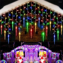 Strings 96 LED Curtain Icicle String Lights Christmas Garland Faiy Light Droop 0.4-0.6m Xmas Garden Outdoor Decorative Lighting Navidad