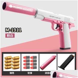 Gun Toys M1911 Eva Soft Foam Darts Blaster Toy Pistol Manual Shooting Pink Launcher With Silencer For Children Kids Boys Birthday