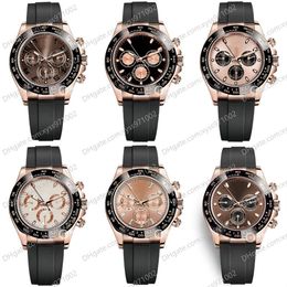 10 Style Men's Watches M116515ln 40mm Chocolate Dial 18k Rose Gold Natural Rubber Strap No Chronograph 2813 Sports Automatic 323k