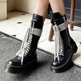 Boots Women Motorcycle Leather Chunky Platform Boots Luxury Short Boots Lace Up Bandage Winter Riding Boots Casual Black Ankle Boots