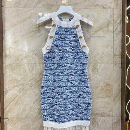 Basic & Casual Dresses Designer Brand Early Spring New High-end and Elegant Style, Sweet Zippered Denim Tweed Round Neck Sleeveless Dress QS66