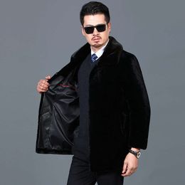 Designer Mens Sheep Fleece Jacket Golden Mink Coat Middle Aged Lapel Winter Top 6L61