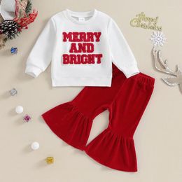 Clothing Sets 2024-09-19 Lioraitiin 6M-4Y Baby Girl Fall Winter Clothes Crewneck Sweatshirts Ribbed Flare Pants Set Toddler Christmas