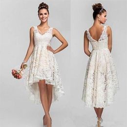 Boho Wedding Dresses High Low Lace Bridal Gowns V Neck Empire Plus Size Wedding Dresses Short Wedding Guest Dresses 300r