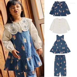 Clothing Sets Kids Denim Suit KS 23 Children's Cat Jacket Girls Hollow Embroidered Shirt Cartoon Printed Skirt Jeans