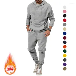 Men's Tracksuits Fashion Sweatshirts Street Suit Trendy Pullover Sweatpants Male Brand Men Solid Hoodies Set Brushed Casual