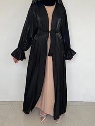 Ethnic Clothing Morocco Dress Silky Abaya For Women Satin Maxi Abayas Long Sleeve Robe Caftan Dubai Black Cardigan Longue Vestidos Largo