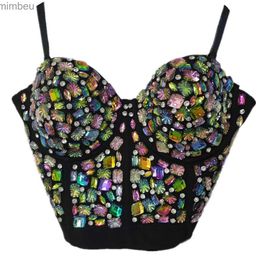 Women's T-Shirt Punk Corset Rhine Diamond Tank Top Women Bra Stage Party Camis Sequin Shirt Woman Clothes y2k Blusa Crop Tops Ladies Shaper L240201