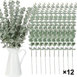 Decorative Flowers 12PCS Artificial Plants Eucalyptus Leaves Cream Green White Leaf Wedding Party Home Garden Table Decor Fake