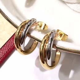 High Quality Fashion Three-ring Three-color C-shaped Ring Exquisite Ear Studs Earring For Women Wedding Fashion Jewellery LE095 240127