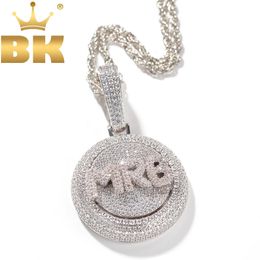 The Bling King Personalized Bubble Initial Letter Rotatable Pendant Necklace Full CZ Custom Spinning Pendant Hiphop Jewelry 240119