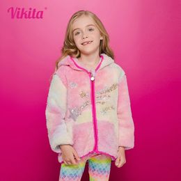 VIKITA Girl Autumn Spring Clothes Children Fleece Jacket Kids Star Sequined Wool Sweater Coat Jackets Clothing 312 Yrs 240127