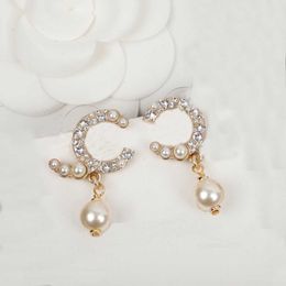 2022 Top quality Charm stud earring with diamond and nature shell beads for women wedding jewelry gift have box stamp PS7188248D