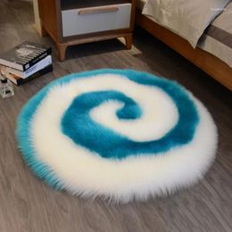 Carpets 40cm Circle Candy Design Shaggy Carpet Artificial Sheepskin Wool Faux Fluffy Mats Cute Area Rug Children Room Home Decor