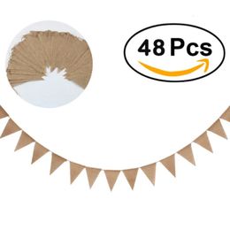 48pcs Jute Burlap Blank String Flag Pennant Linen Flags Festival Christmas Party Kindergarten House Party Wedding DIY Decoration 240124