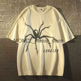 Women's T-Shirt American Retro Heavy Weight Pure Cotton Niche Spider Short Sleeved Men and Women Loose and Versatile Couple T-shirt TopH2421