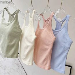 Women's T-Shirt Women Longline Inner Padded Racerback Crop Tank Tops Basic Lounge Slim Fit Workout Tops for Gym Yoga Fitness L240201