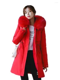 Women's Trench Coats Red Parka Coat Women -30 Degrees Thick Winter Jackets 2024 Inside Add Velvet Warmth Fur Hooded Down Cotton Clothing