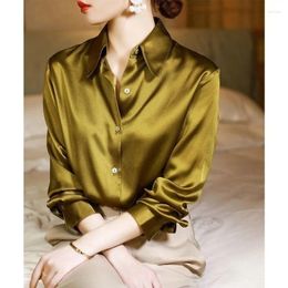 Women's Blouses Brand Quality Luxury Women Shirt Elegant Office Long Sleeve Shirts Silk Satin Business Ladies Top Blusas