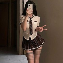 Skirts Sexy Lingerie School Student Uniform Role Play Costume Women Cute Mini Skirt Tight Blouse Set Porn College Girl Cosplay Anime YQ240201