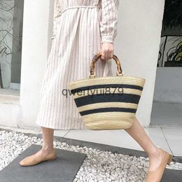 Shoulder Bags fasion bamboo andle women andbags casual striped bucket bag large capacity raan straw bags wicker summer beac travel purseH2421