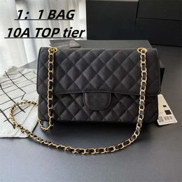 10A designer bag women wallet black handbag caviar bags gold chain classic flap 25CM shoulde