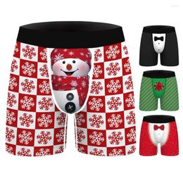 Underpants Men Christmas Boxers Digital Print Striped Elastic Mid Waist Slim Fit Soft Breathable Color Matching One-piece Anti-septic U