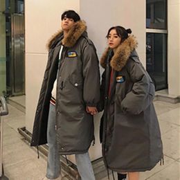 Women's Trench Coats 2024 Korean Style Winter Long Parka Coat Men Woman Down Jacket Clothing Hooded Fur Collar Thicken Warm Leisure Lovers