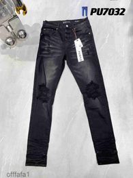 Men's Jeans Designer Mens Stack Purple Pants Ripped High Street Brand Patch Hole Denim Straight Leg Fashion Hip Hop Clothing 42rodm