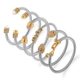 Hot selling steel twisted wire room gold opening bracelet stainless steel inlaid brick bracelet cable wire rope bracelet 220331