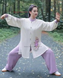 Ethnic Clothing 2024 Tai Chi Uniform Chinese Wushu Set Flower Print Taijiquan Practice Traditional Martial Arts Wing Chun Exercise