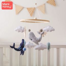 Wooden Baby Mobile Crib Bed Bell Cartoon Sea Animal Cloud Seashell Crib Hanging Toys Montessori Educational Cognitive Puzzle Toy 240118