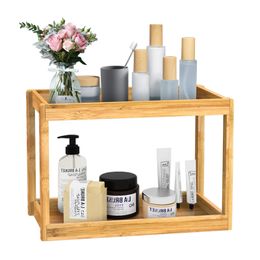 Double Layer Bamboo Bathroom Shelf For Shampoo Skincare Cosmetic Bathroom Countertop Storage Rack Bathroom Organiser 240118