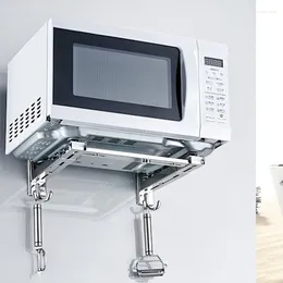 Kitchen Storage Stainless Steel Microwave Foldable Oven Shelf Rack Support Frame Stretch Adjustable Wall Mount Bracket Holder