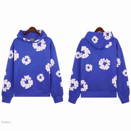 Mens Hoodie Designer Readymade Autumn and Winter Denim Fashion Tears Hoodies Flower Puff Printed Distressed Sweatshirt Men Top Pullover Lazy 5 W1DO