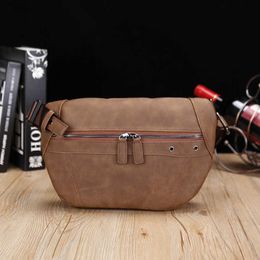 Waist Bags New Men's Small Chest Bag Korean Version Casual Crossbody One Shoulder Trendy Bag Men's Cycling Backpack Crazy Horse Leather Small Shoulder Bag