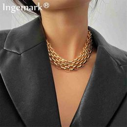 Chokers Exaggerated Unique Big Chunky Chain Choker Necklace Collar Steampunk Men Punk Twisted Lock Thick Iron Necklace for Women Jewellery YQ240201