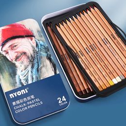 24 Colors Nyoni Charcoal Pastel Pencil Set Sketch Skin Chalk Pencil Art Student Professional School Art Supplies for Artist 240123