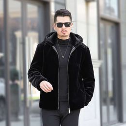 Designer Haining Winter Mink Coat Mens Faux Fur Hooded Jacket Warm K1Y1